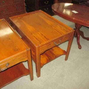 Pair of ' Reprodux ' Yew Lamp Tables